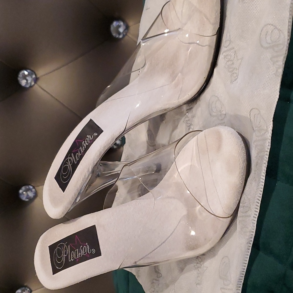 Pleaser heels, size 8, clear